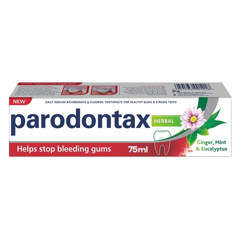 Parodontax Herbal Ginger, Mint And Eucalyptus Oral Care Product Packaging