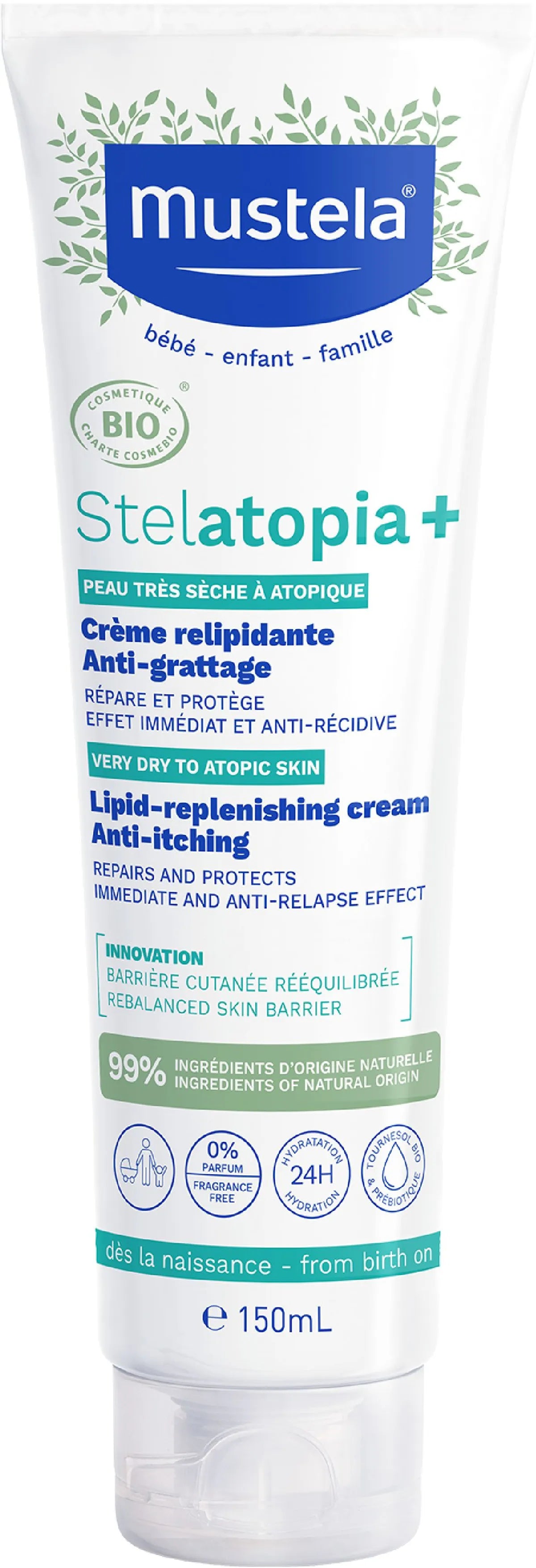 Mustela Stelatopia crème relipidante anti-grattage pump bottle for eczema skin