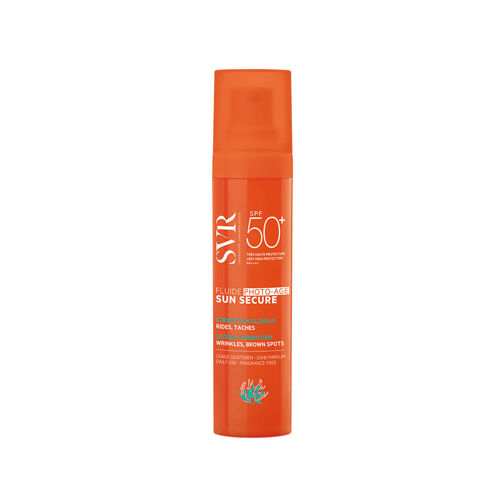 SVR Sun Secure Photo-Age Fluide SPF 50+ facial sunscreen tube for photoaging defense