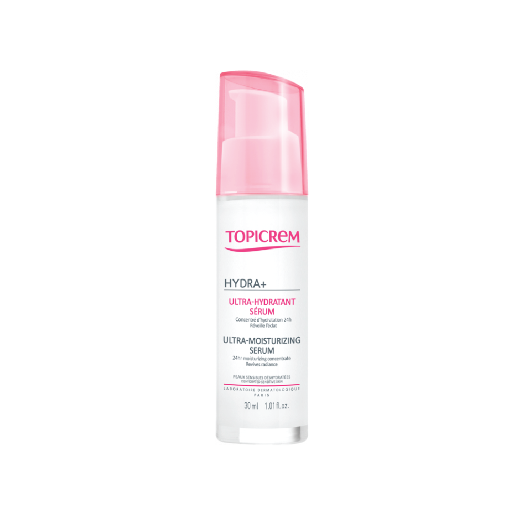 Topicrem Hydra+ Serum Hydratant Eclat bottle for dehydrated dull skin
