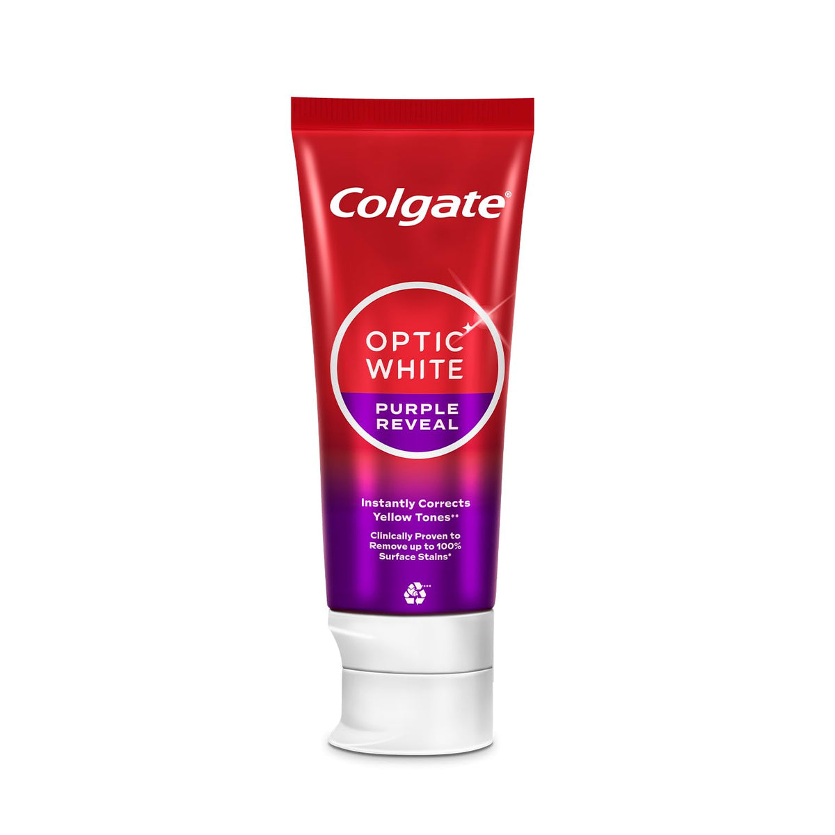 Colgate Optic White Purple Reveal Oral Care Product Packaging