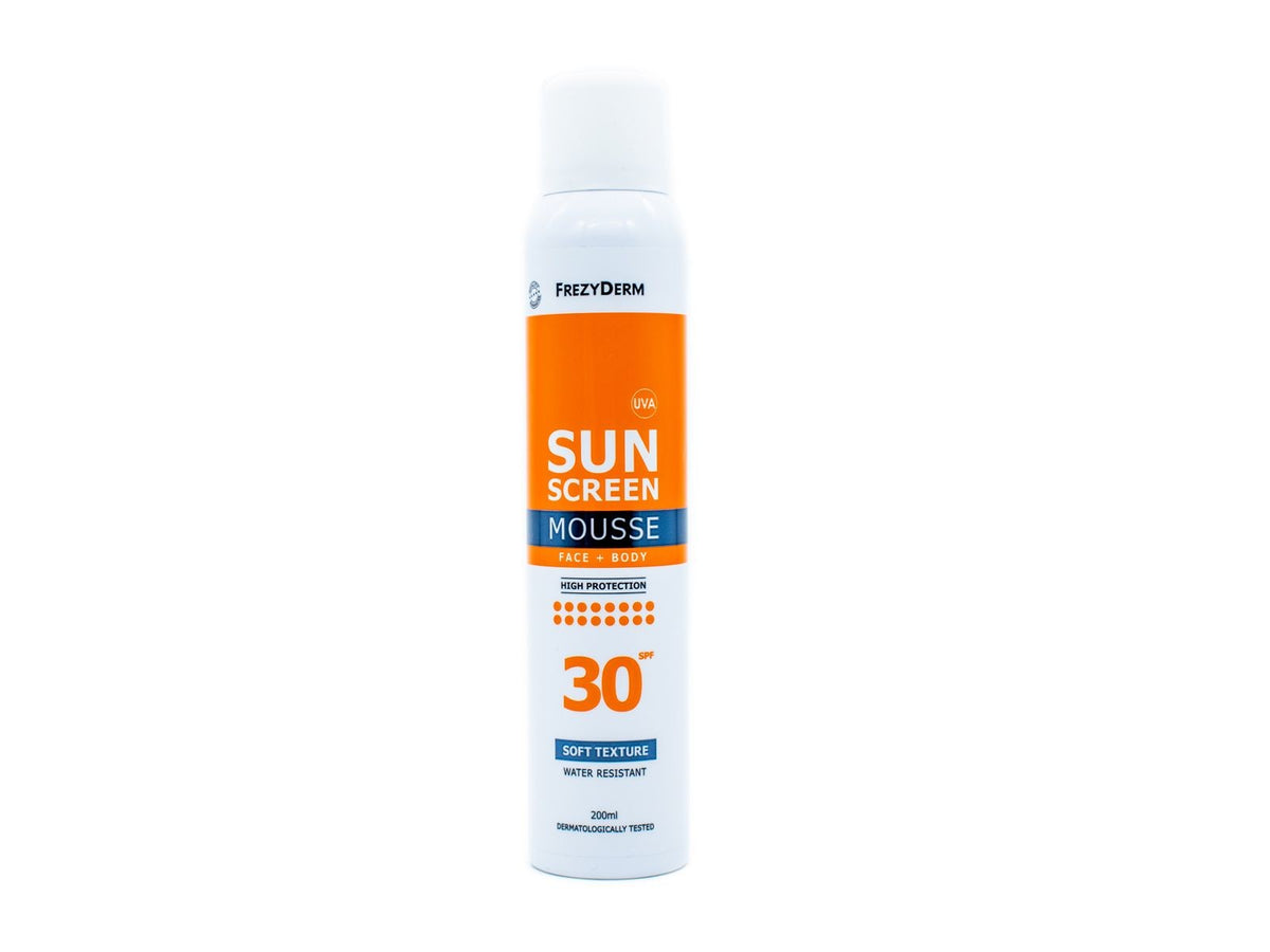 Frezyderm Sun Screen Mousse Face and Body SPF 30 pump bottle