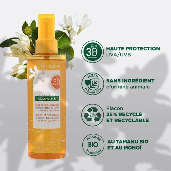 Klorane Polysianes Dry Sun Oil for Body/Hair SPF30