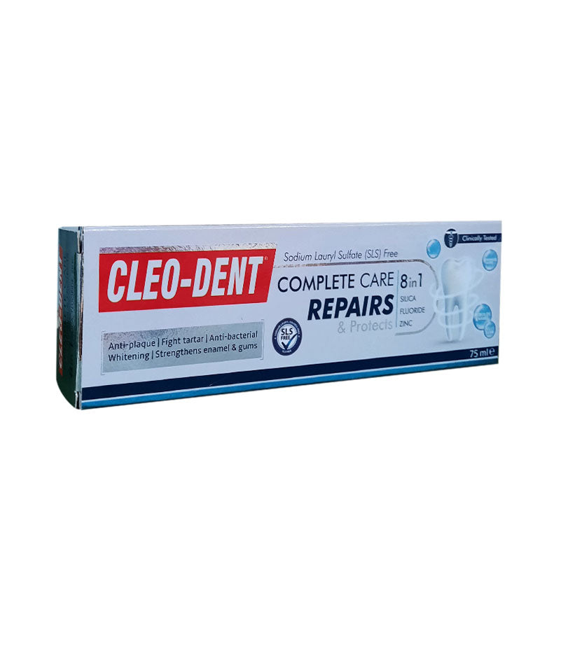 Cleo-Dent Complete Care Repairs Oral Care Product Packaging