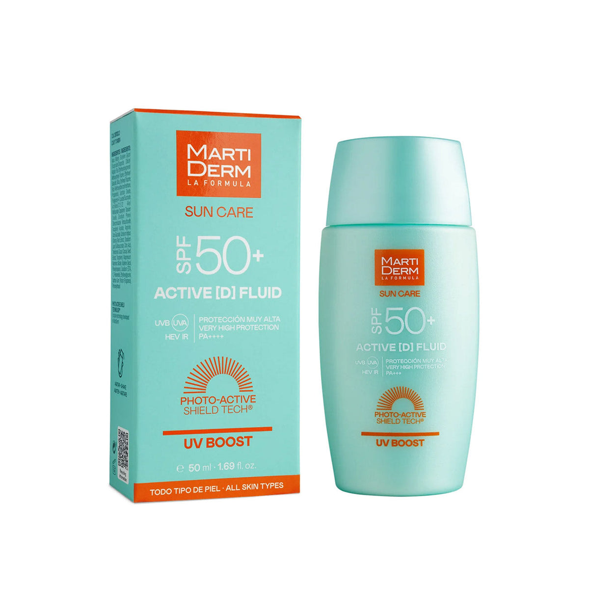 Martiderm Sun Care SPF 50+ Active D Fluid sunscreen tube for daily protection
