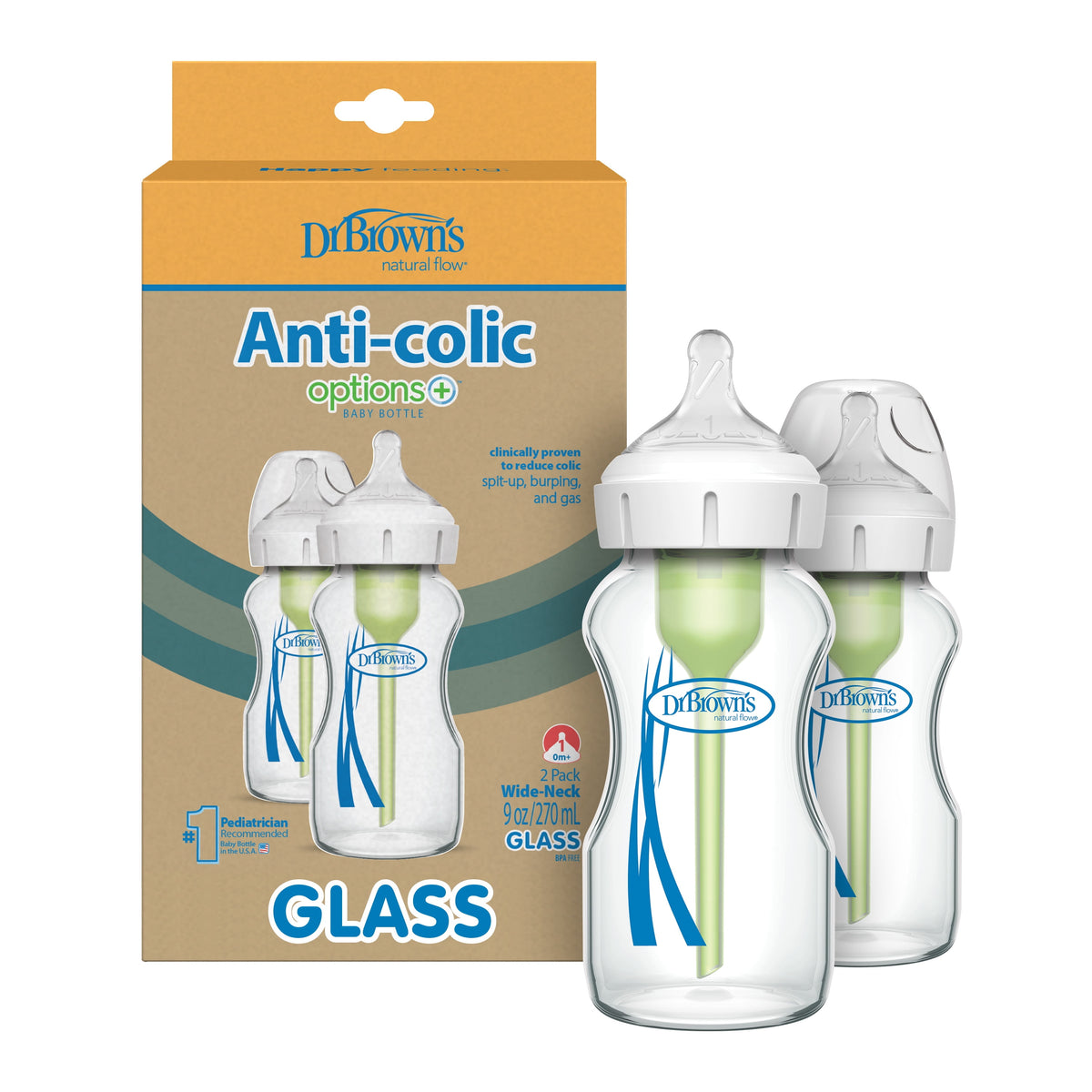 Dr. Brown's Dr Brown's Anticolic Option + Glass Baby Bottle 0 m + Speed 1 (white) - Wide Neck Baby Product