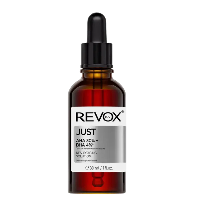 Revox Just AHA 30% + BHA 4% Peeling Solution red dropper bottle for deep exfoliation