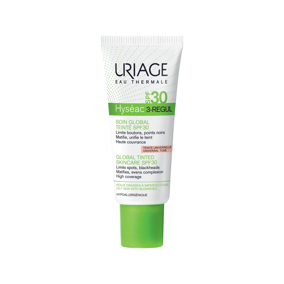 Uriage Hyséac 3-Regul+ SPF 30 cream tube for acne protection and coverage