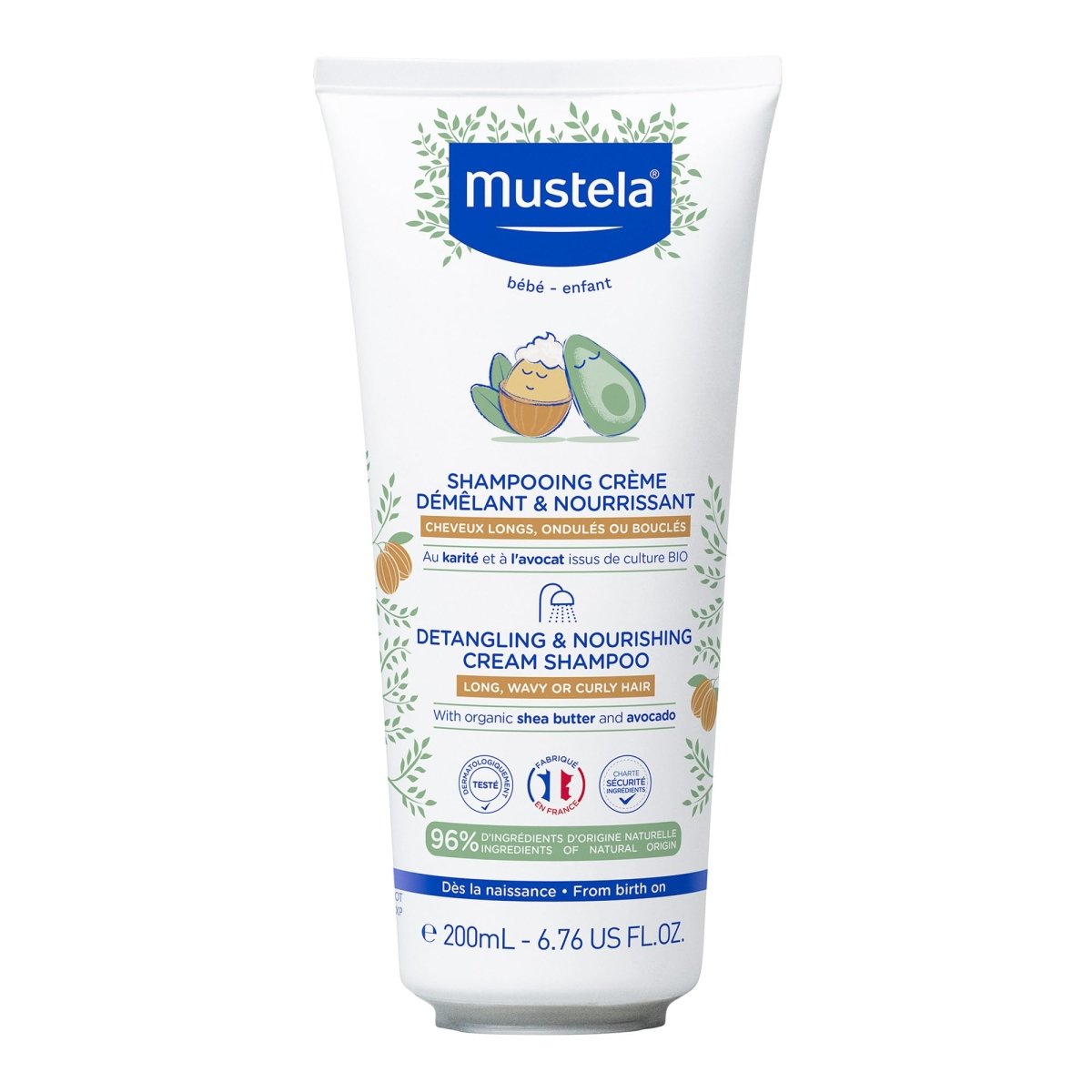 Mustela shampooing crème démêlant and nourrissant tube for curly or thick baby hair