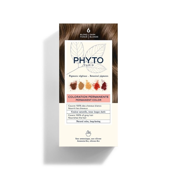 Phyto Color 6 Dark Blonde permanent hair dye box for 100% grey coverage