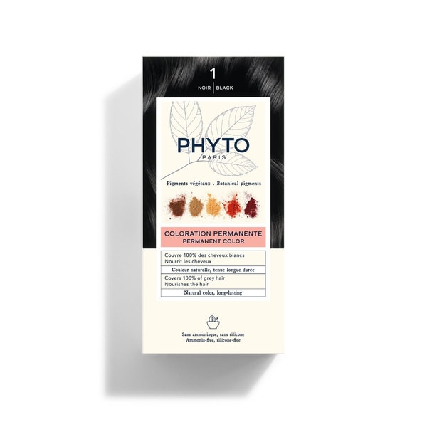 Phyto Color 1 Noir permanent hair dye box for 100% grey coverage