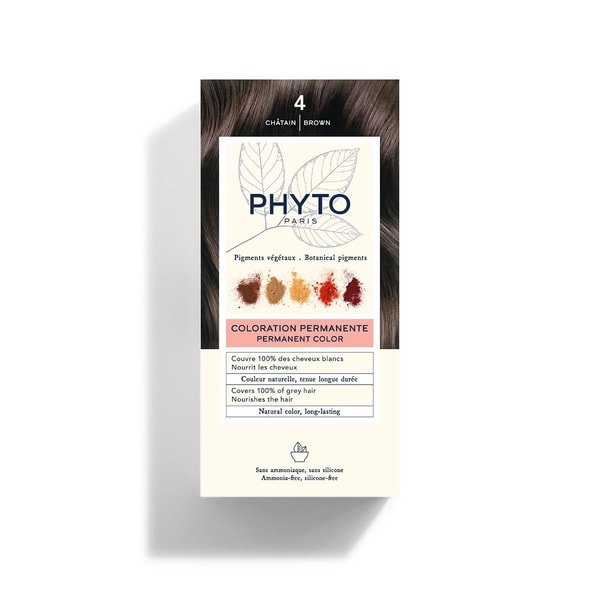 Phyto Color 4 Chatain permanent hair dye box for 100% grey coverage