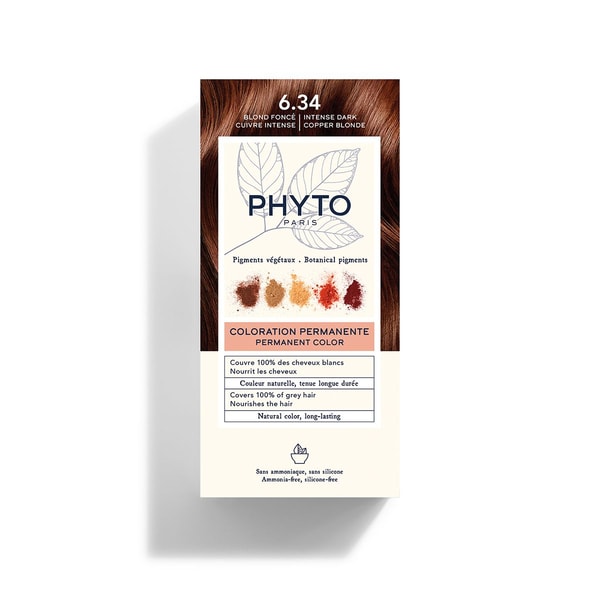 Phyto Color 6.34 Blond Foncé Doré permanent hair dye box for 100% grey coverage