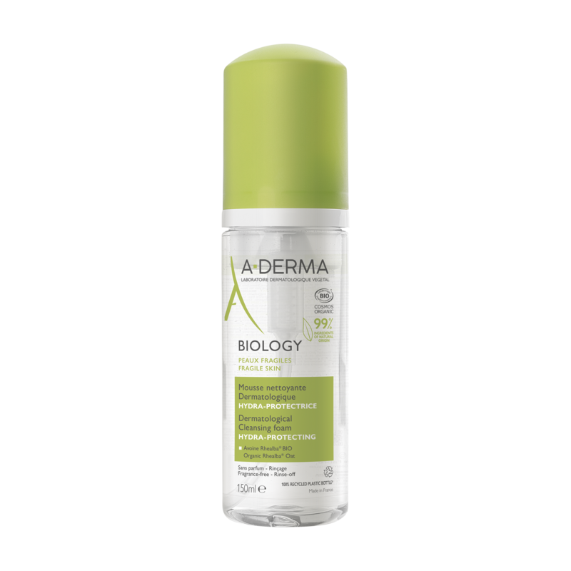 A-Derma Biology organic hydrating cleansing foam 150ml bottle for sensitive skin